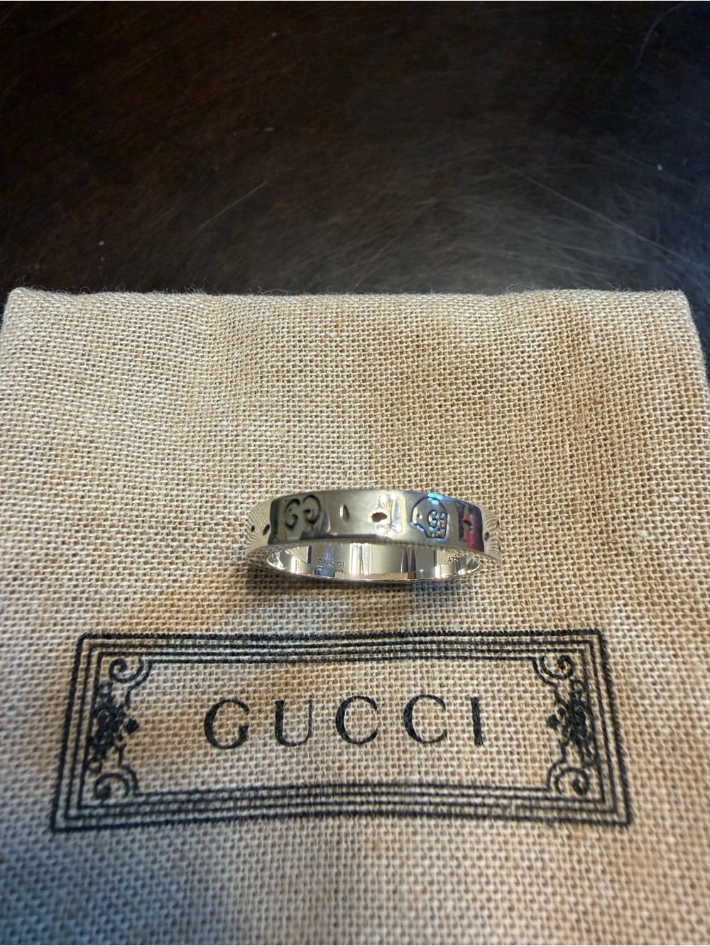 New Authentic Gucci GG Ghost Logo Silver Ring Size IT 19 / US 8.75 - Picture 5 of 8
